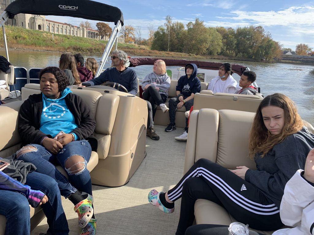 Pontoon tours in Fort Wayne, IN with New Tech Academy Students. Conservation education.